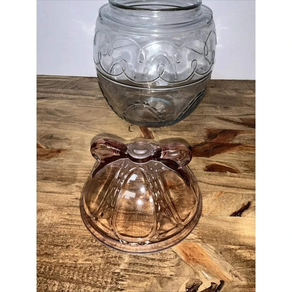 Vintage Anchor Hocking Glass Large Easter Egg Canister Jar Bow Cookie Jar